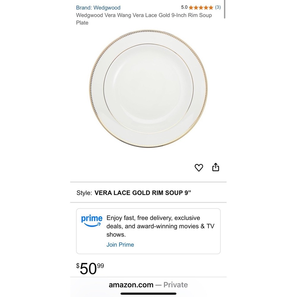 Wedgwood Vera Wang Vera Lace Gold 4 9-Inch Rim Soup Plates.